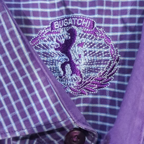 Bugatchi Purple, blue and white checkered shaped fit Long sleeve dress shirt - Picture 2 of 9